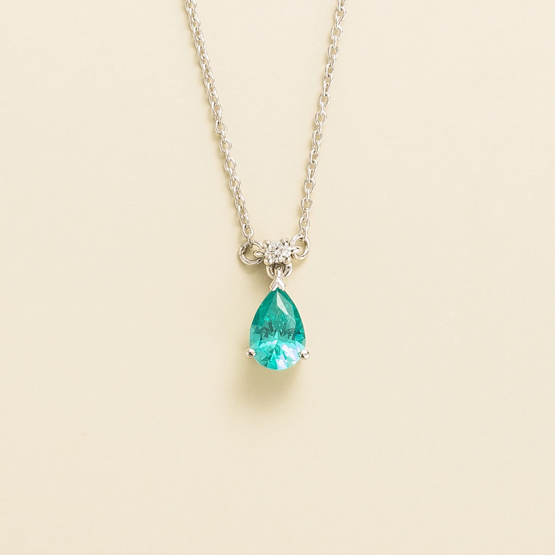 Ori small pendant necklace Paraiba sapphire & Diamond set in White gold