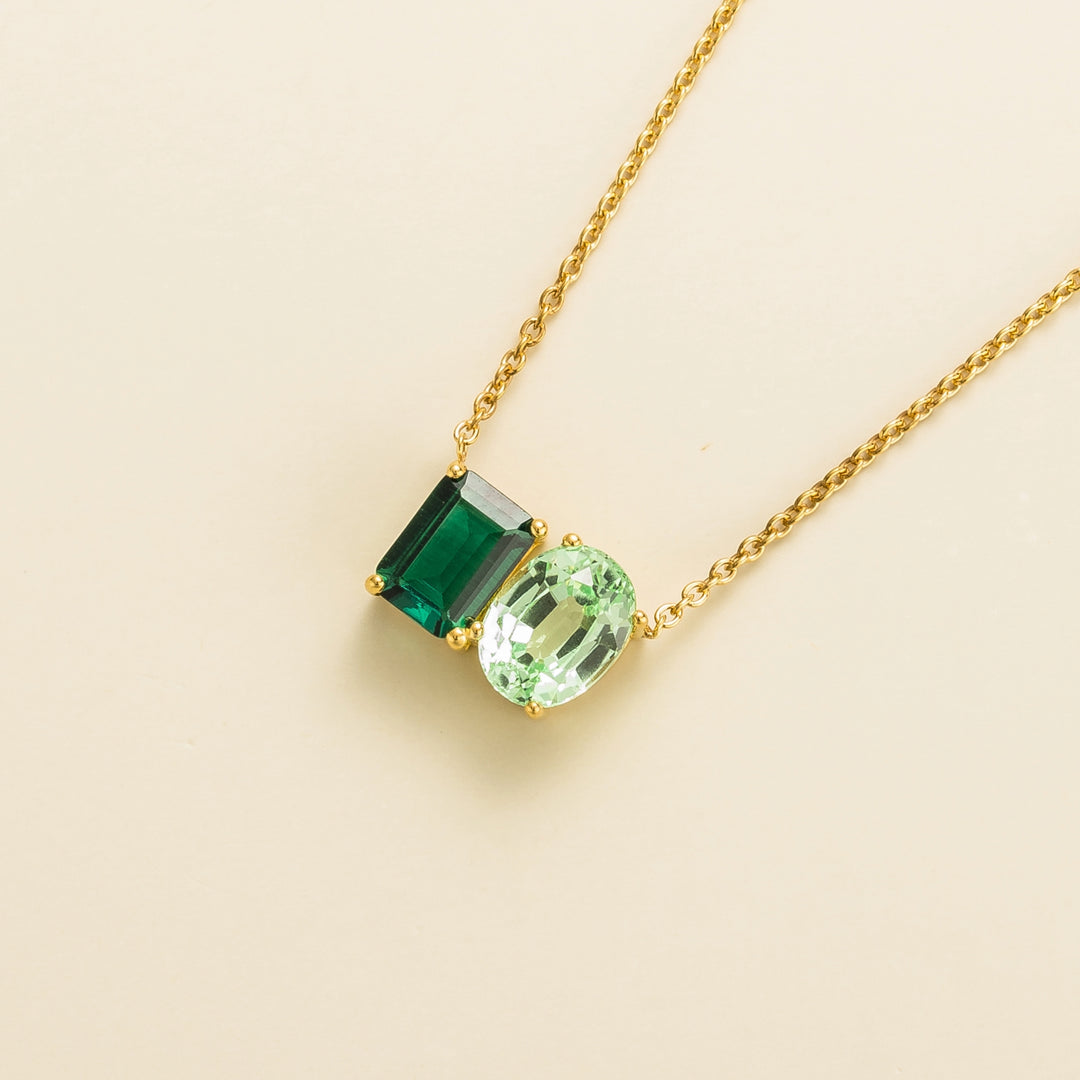 Buchon gold necklace set with Emerald & Green sapphire