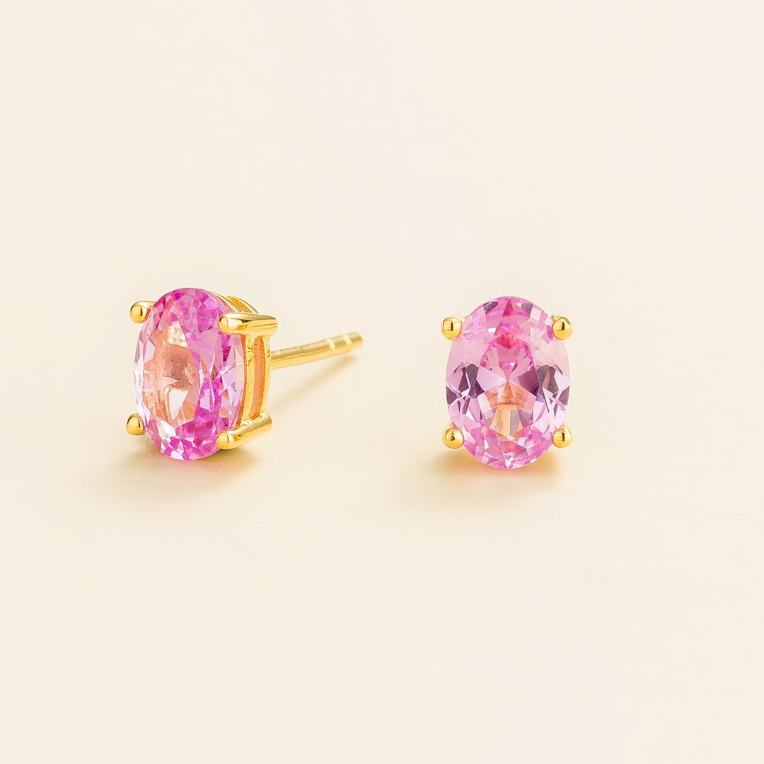 Ova gold earrings set with Pink sapphire