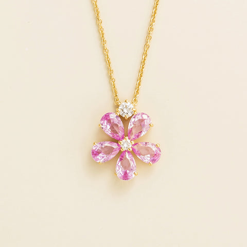 Florea Pastel Pink Sapphire and Diamond Flower Pendant Necklace in Gold Florea Pastel Pink Sapphire and Diamond Flower Pendant Necklace in Gold