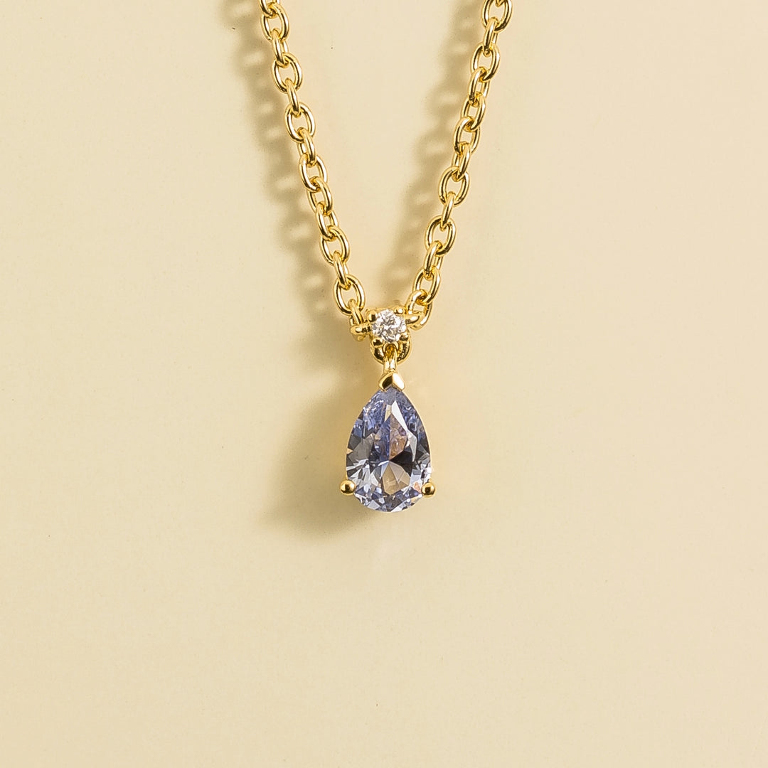 Ori Small Pendant Necklace In Pastel Blue Sapphire & Diamond Set In Gold