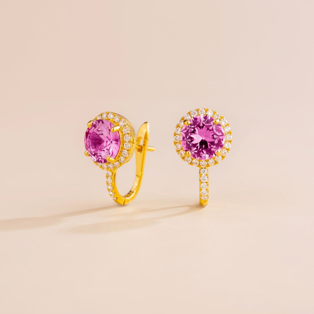 Djerv Gold Earrings In Pink Sapphire & Diamond