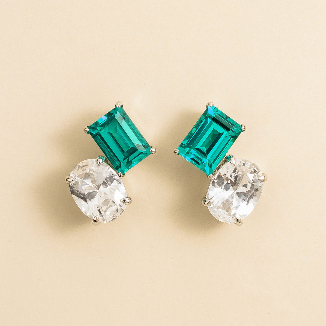 Buchon white gold earrings set with Paraiba and White sapphire