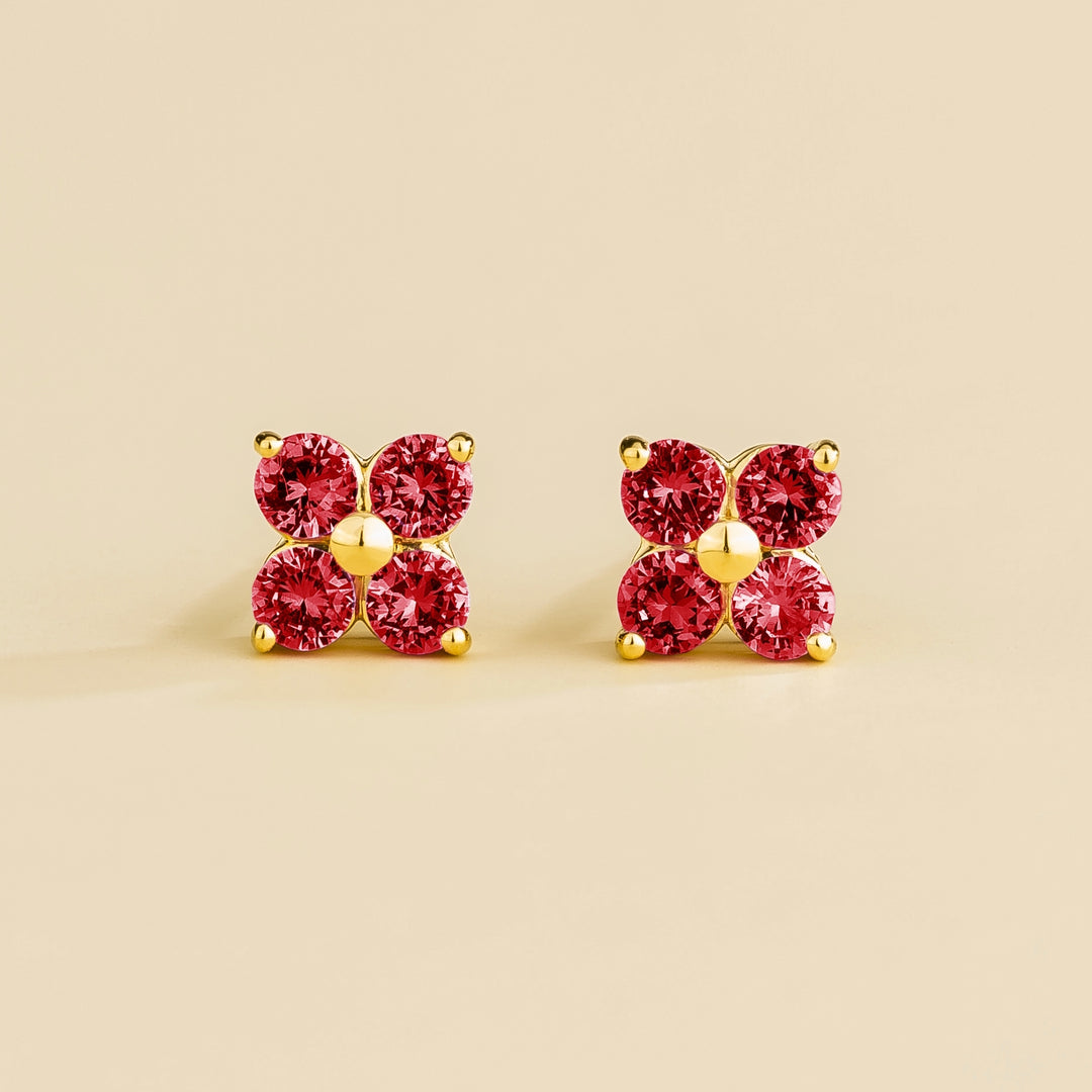 Petale gold earrings set with Ruby