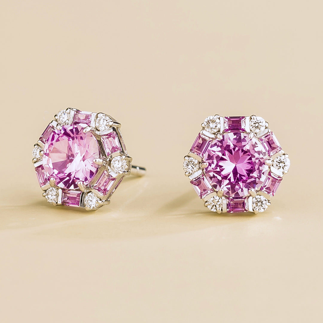 Melba White Gold Earrings Set With Pink Sapphire & Diamond
