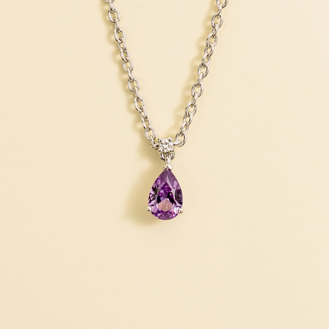 Ori small pendant necklace in Purple sapphire & Diamond set in White Gold