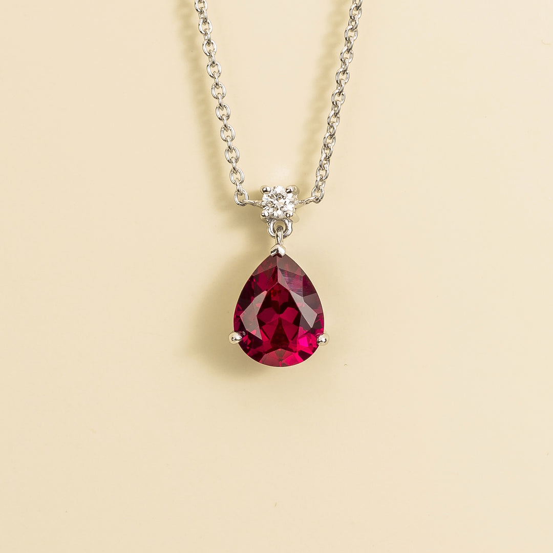 Ori medium pendant necklace in Ruby & Diamond set in White Gold