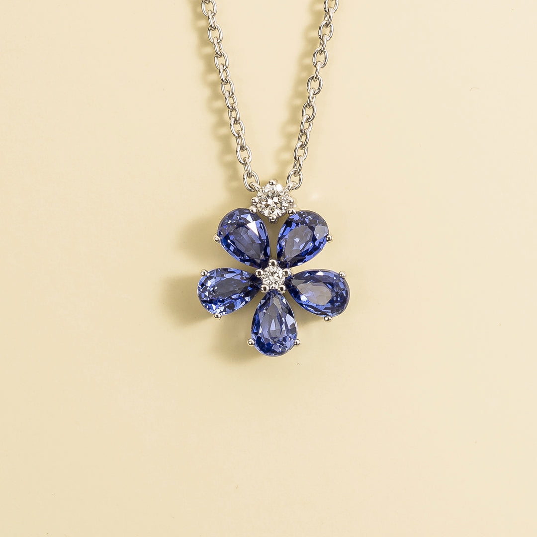 Florea White Gold Necklace Blue Sapphire & Diamond