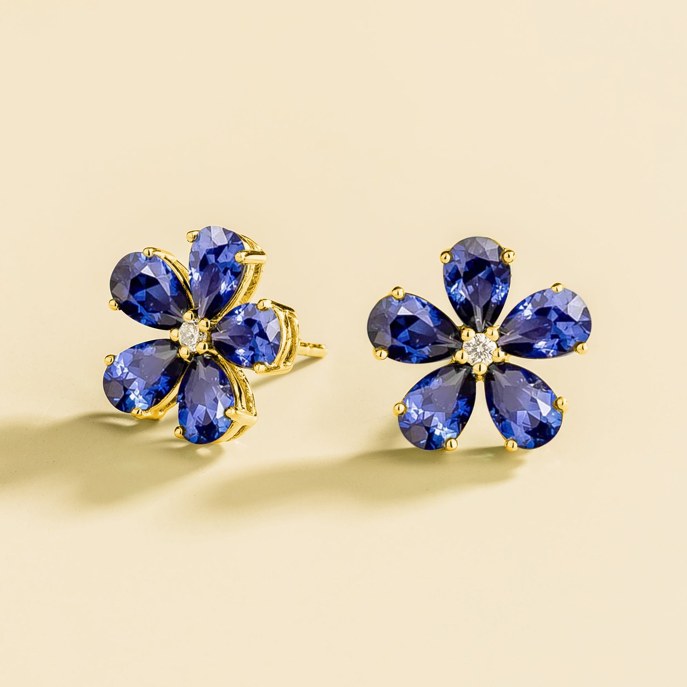 Florea Yellow Gold Earrings Blue Sapphire and Diamond Best Online Jewellery London