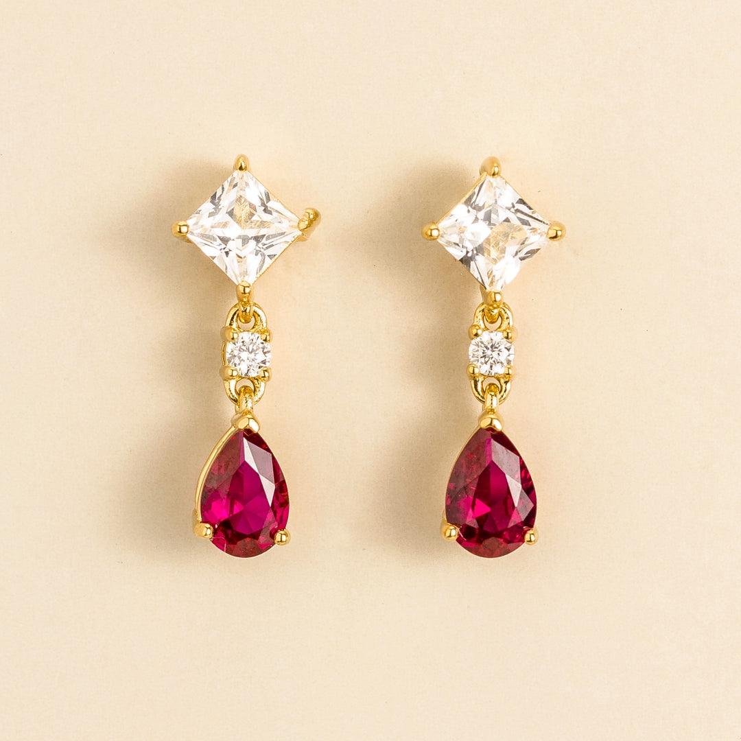 Ori gold earrings set with White sapphire, Ruby & Diamond