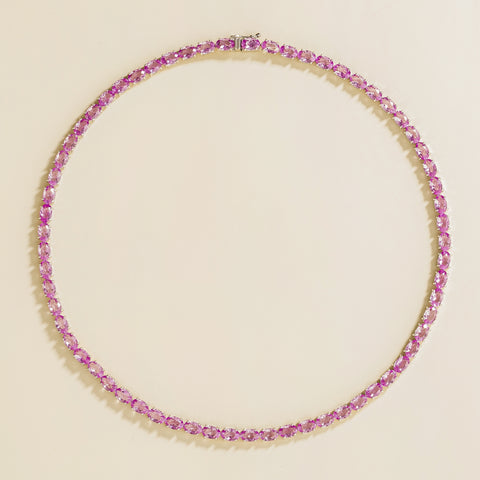Salto Pastel Pink Sapphire Oval Tennis Necklace in White Gold Salto Pastel Pink Sapphire Oval Tennis Necklace in White Gold