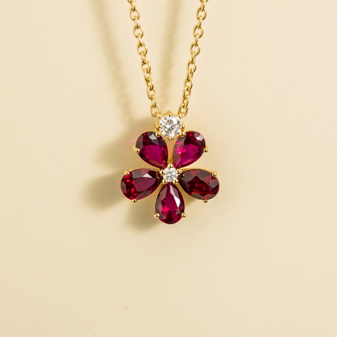 Florea Gold Necklace Ruby Sapphire & Diamond