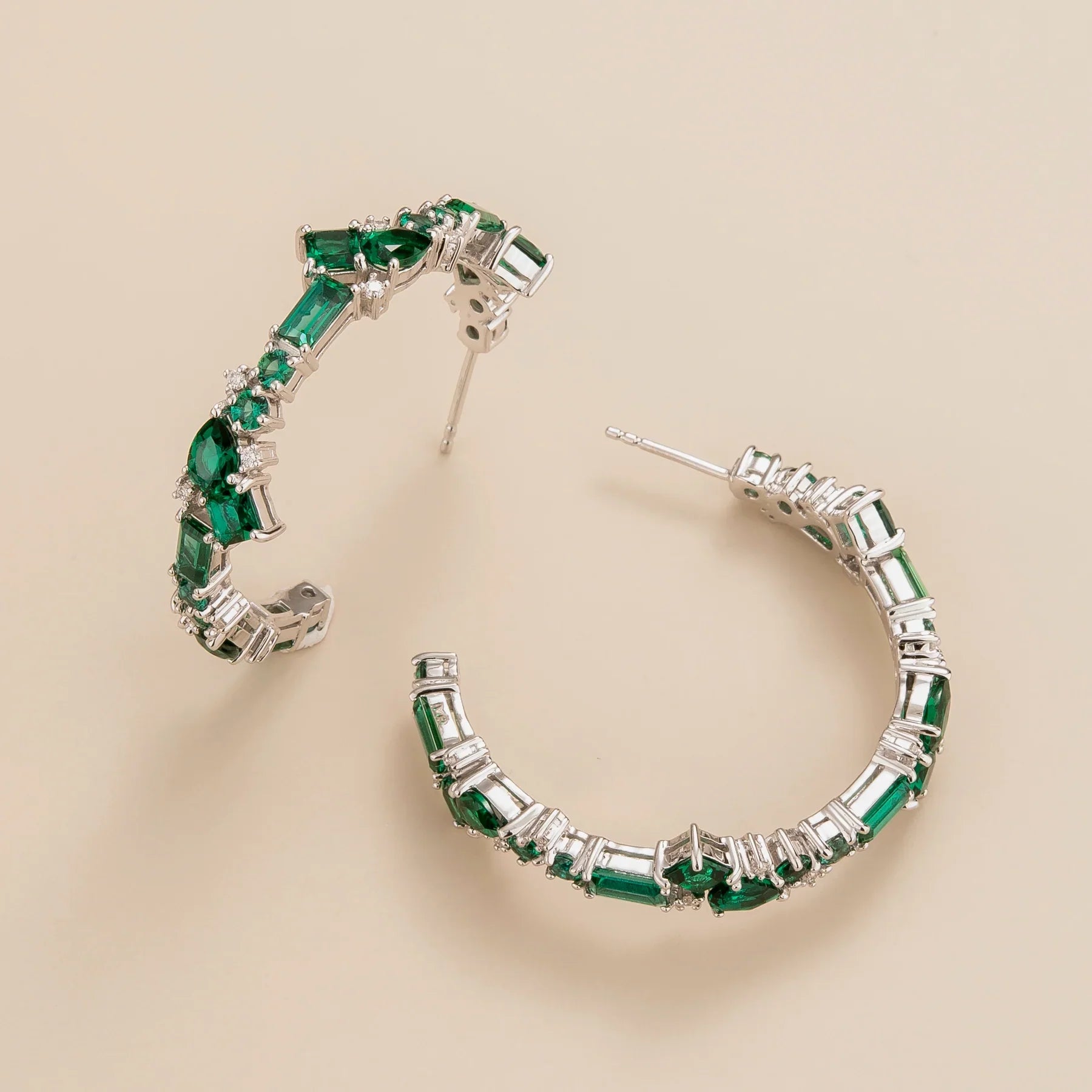 Lanna Diamond Mixed-Cut Hoop Earrings in White Gold - Large