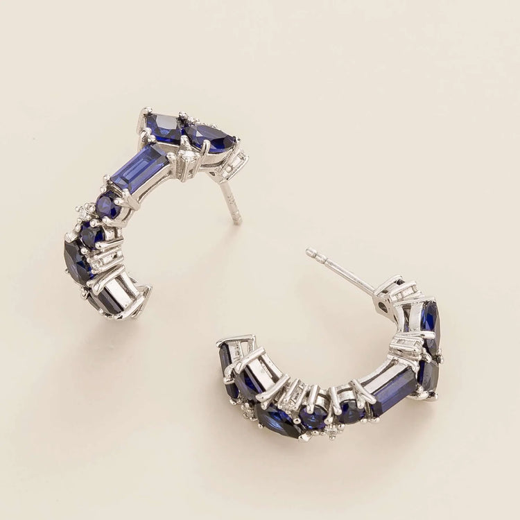 Lanna Medium Hoop Earrings In Blue Sapphire and Diamond Set In White Gold Bespoke Jewellery From London UK