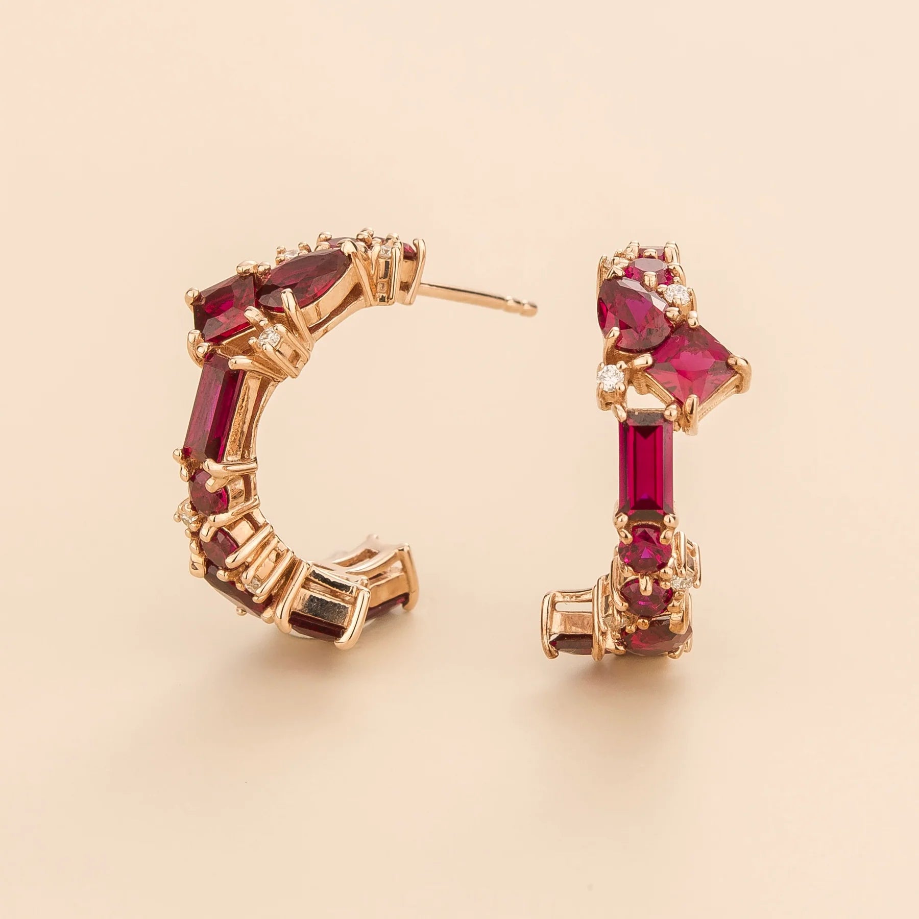 Buy Online Lanna Medium Hoop Earrings In Ruby and Diamond In Rose Gold Best London Jewellery