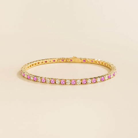 Ciclo Pink Sapphire and Diamond Round Tennis Bracelet in Gold