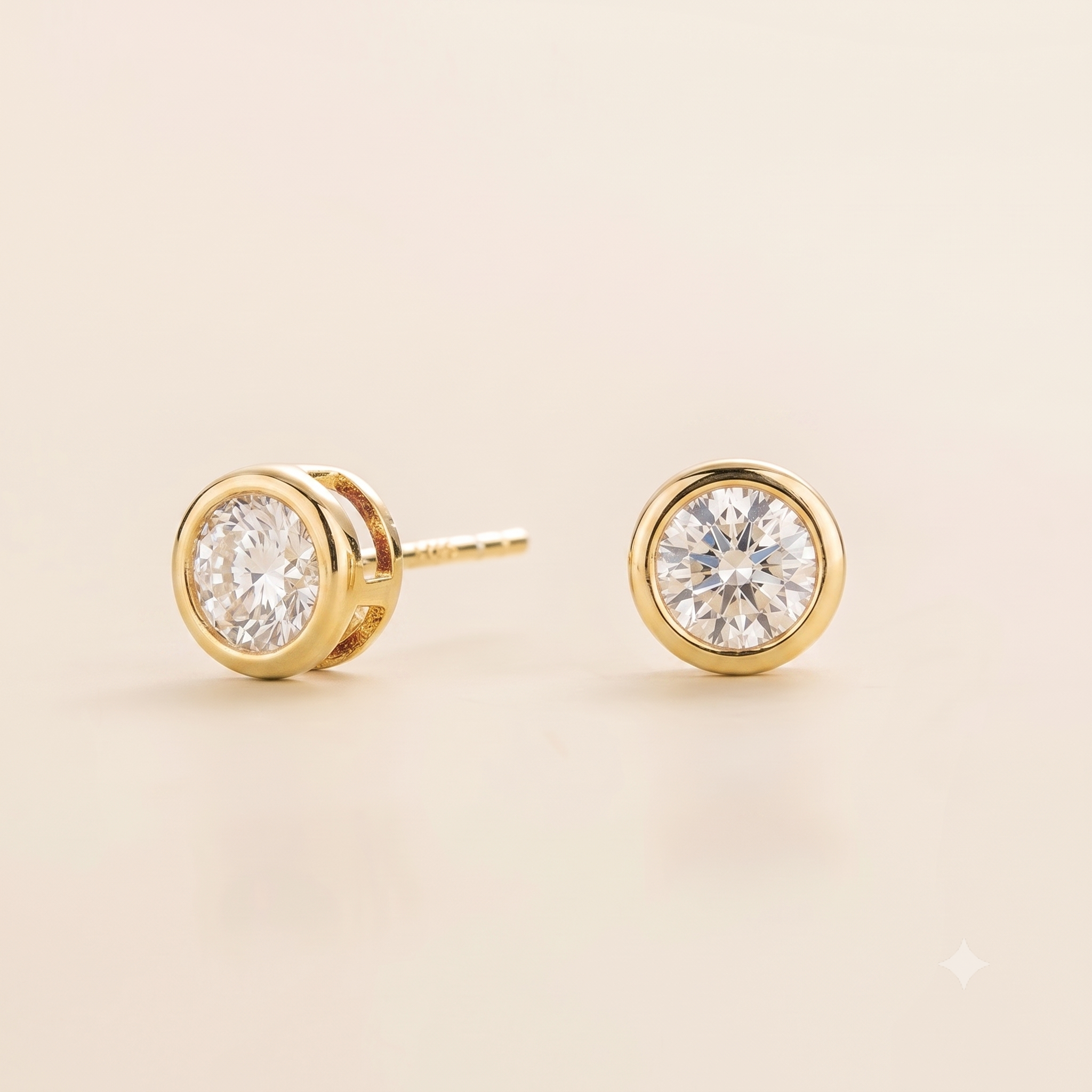 Margo Diamond Round Bazel Set Gold Earrings