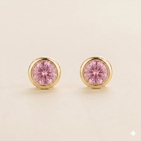 Margo Pastel Pink Sapphire Round Bazel Set Gold Earrings Margo Pastel Pink Sapphire Round Bazel Set Gold Earrings