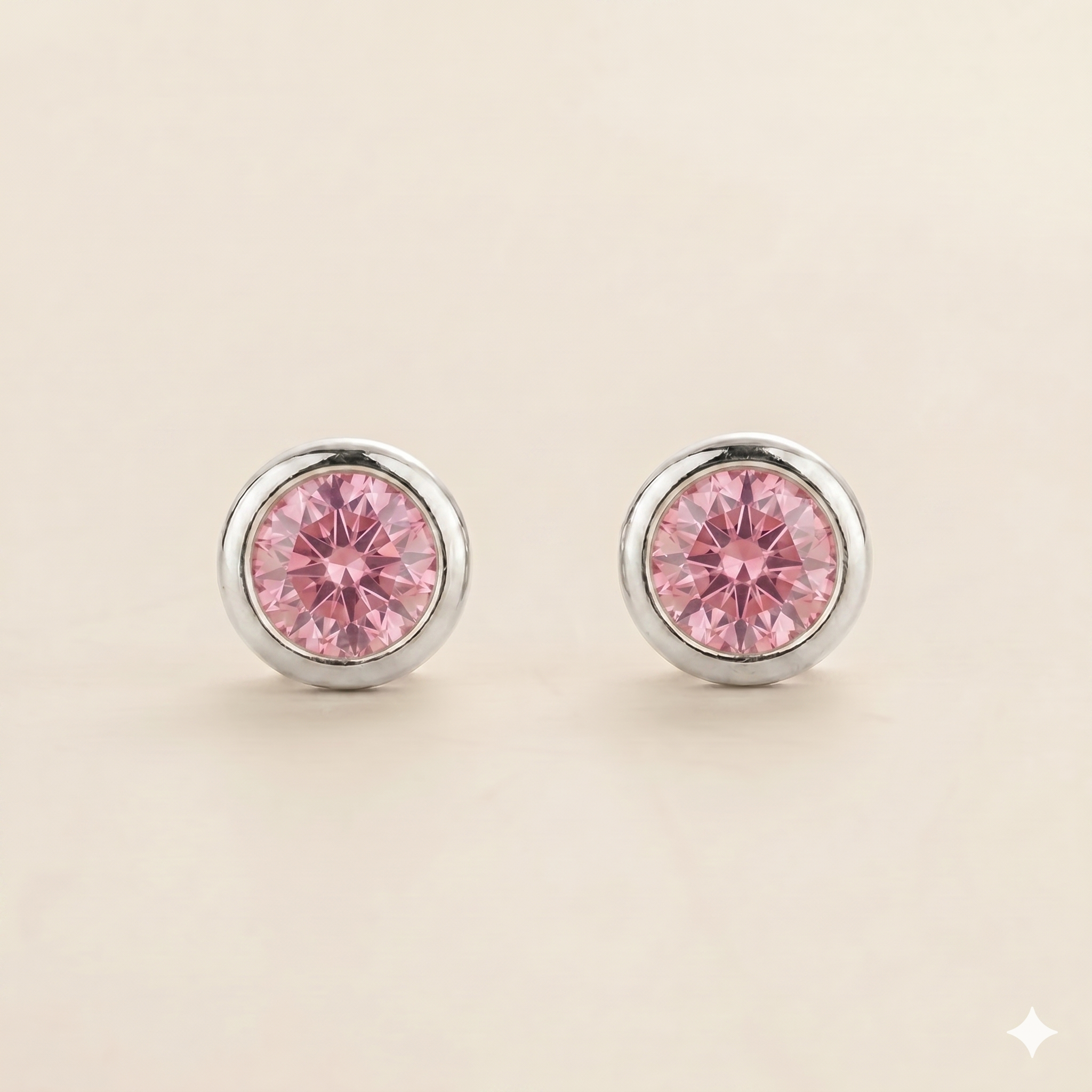 Margo Pink Sapphire Round Bazel Set White Gold Earrings