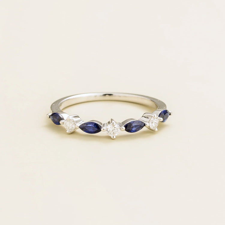 Markiz White Gold Ring In Blue Sapphire and Diamond Bespoke Jewellery From London