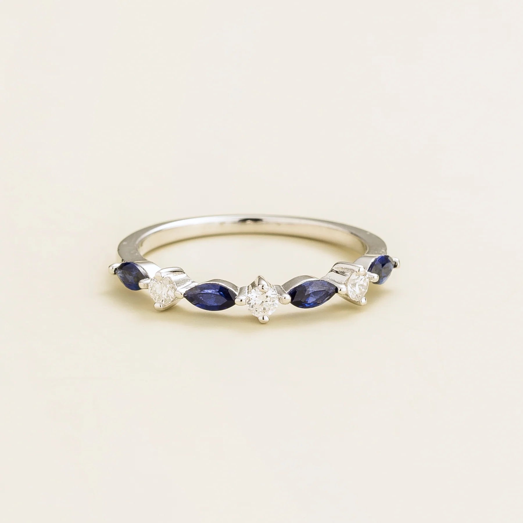 Markiz White Gold Ring In Blue Sapphire and Diamond Bespoke Jewellery From London