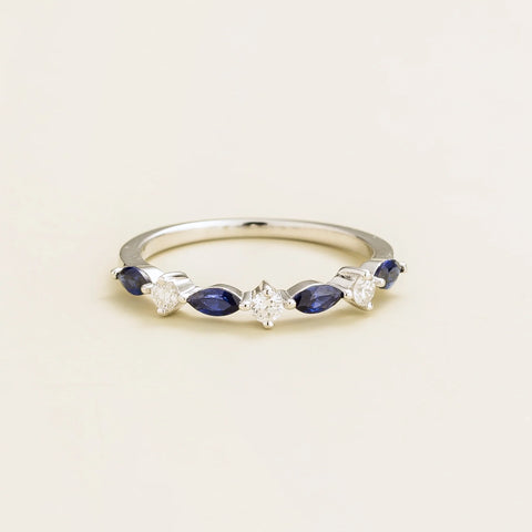 Marquise Blue Sapphire & Diamond Half Eternity Band White Gold Ring