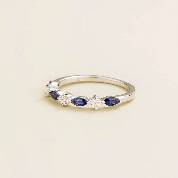 Markiz White Gold Ring In Blue Sapphire and Diamond Bespoke Jewellery UK London