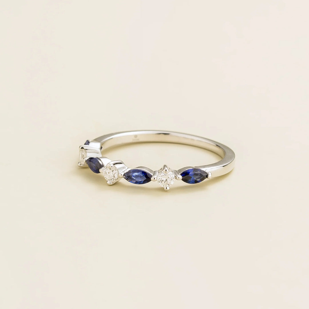 Markiz White Gold Ring In Blue Sapphire and Diamond Bespoke Jewellery UK London