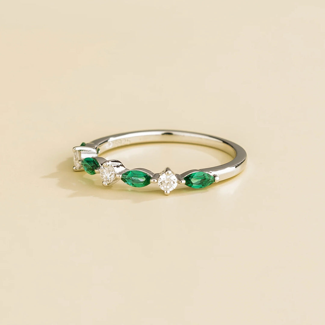 Markiz White Gold Ring In Emerald and Diamond By Bespoke Jewellery London UK