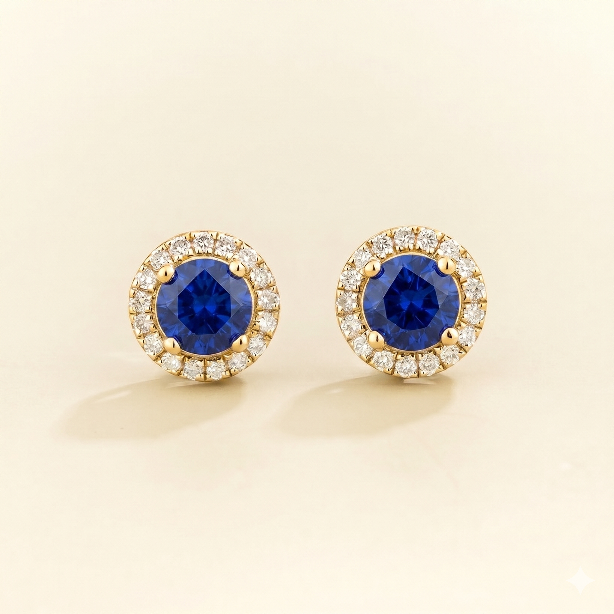 Mars Blue Sapphire Round & Diamond Halo Earrings In Gold