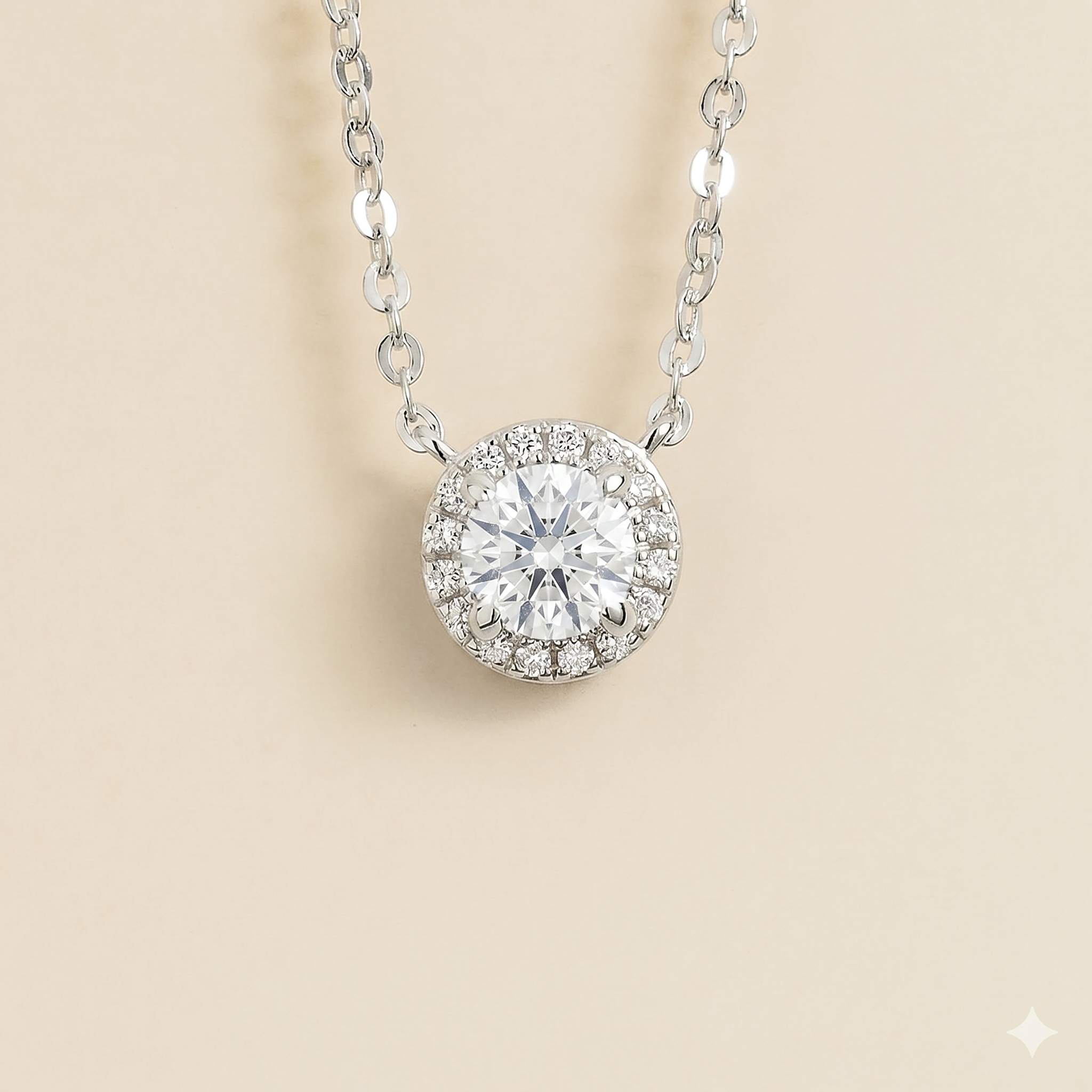 Mars Diamond Round Halo Necklace In White Gold