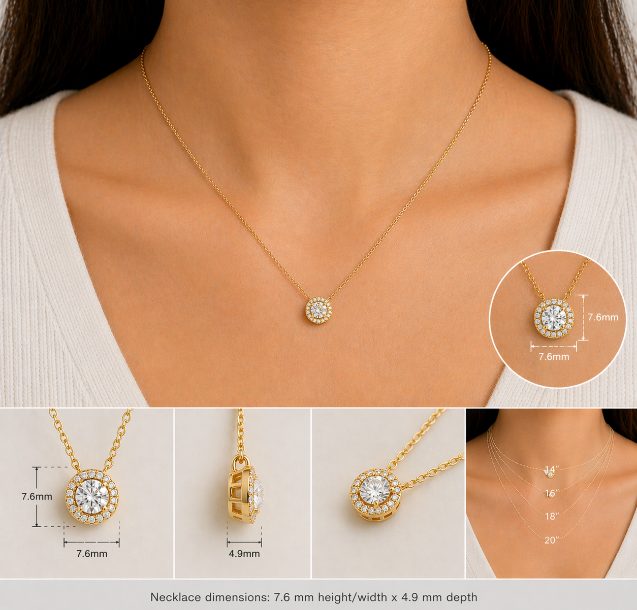 Mars Pastel Pink Sapphire Round & Diamond Halo Necklace In White Gold