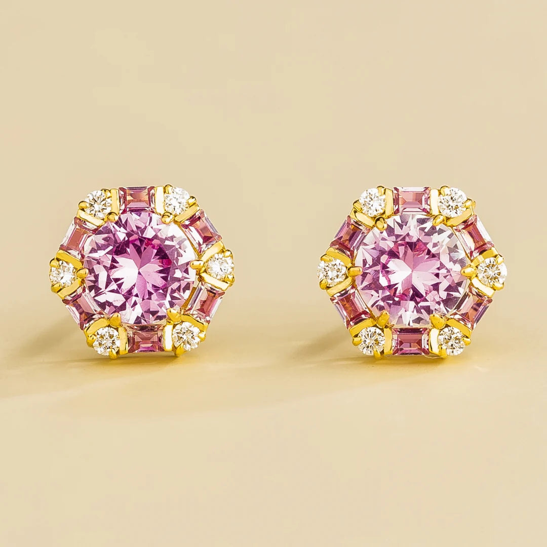 Melba Gold Earrings Set With Pink Sapphire & Diamond