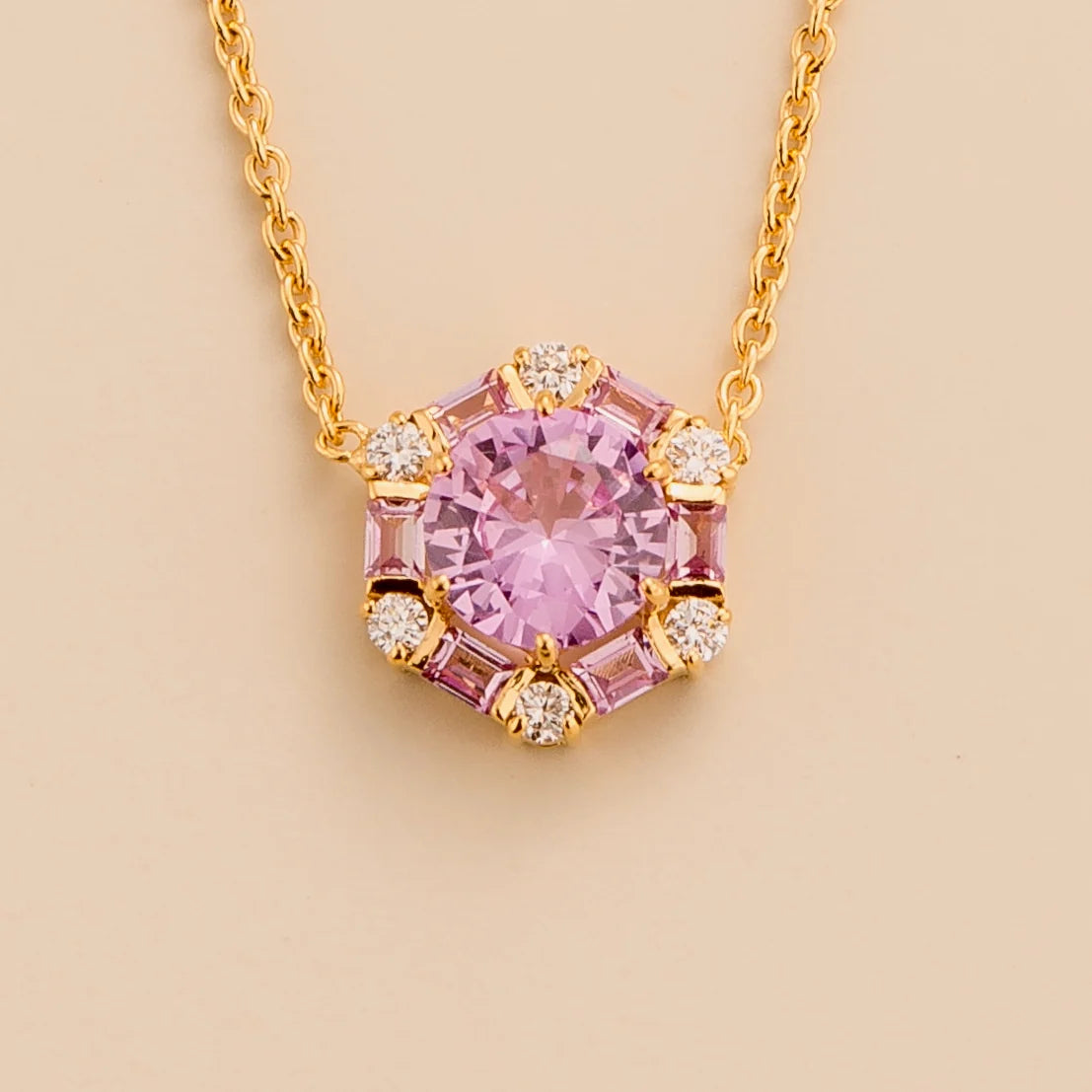Melba Gold Necklace Set With Pink Sapphire Necklace with Diamond