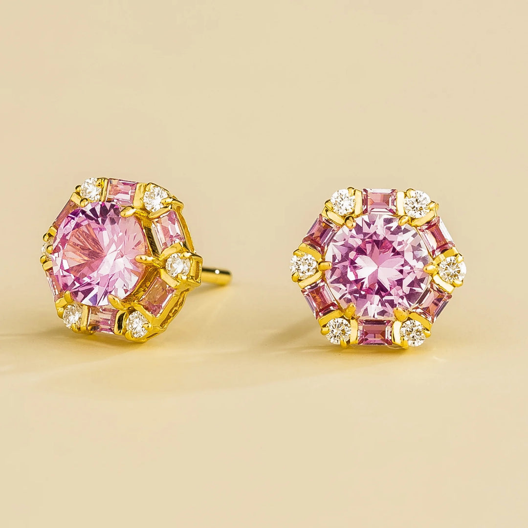 Melba Gold Set With Pink Sapphire earrings with Diamond From Bespoke Jewellery London