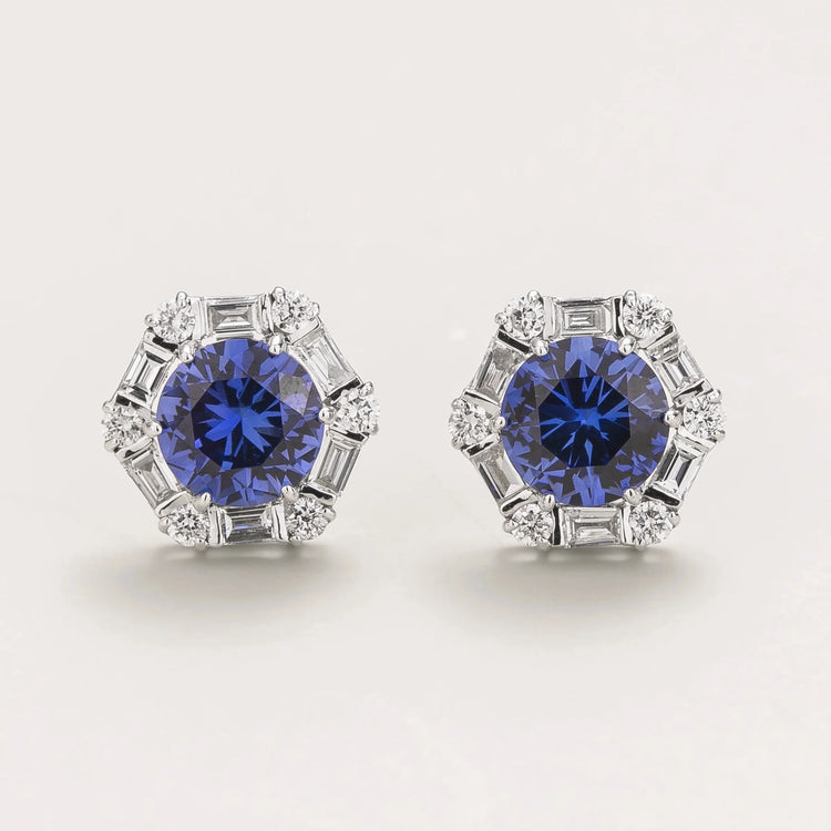 Melba White Gold Earrings Set With Blue Sapphire and Diamond Best London Jewellery Store