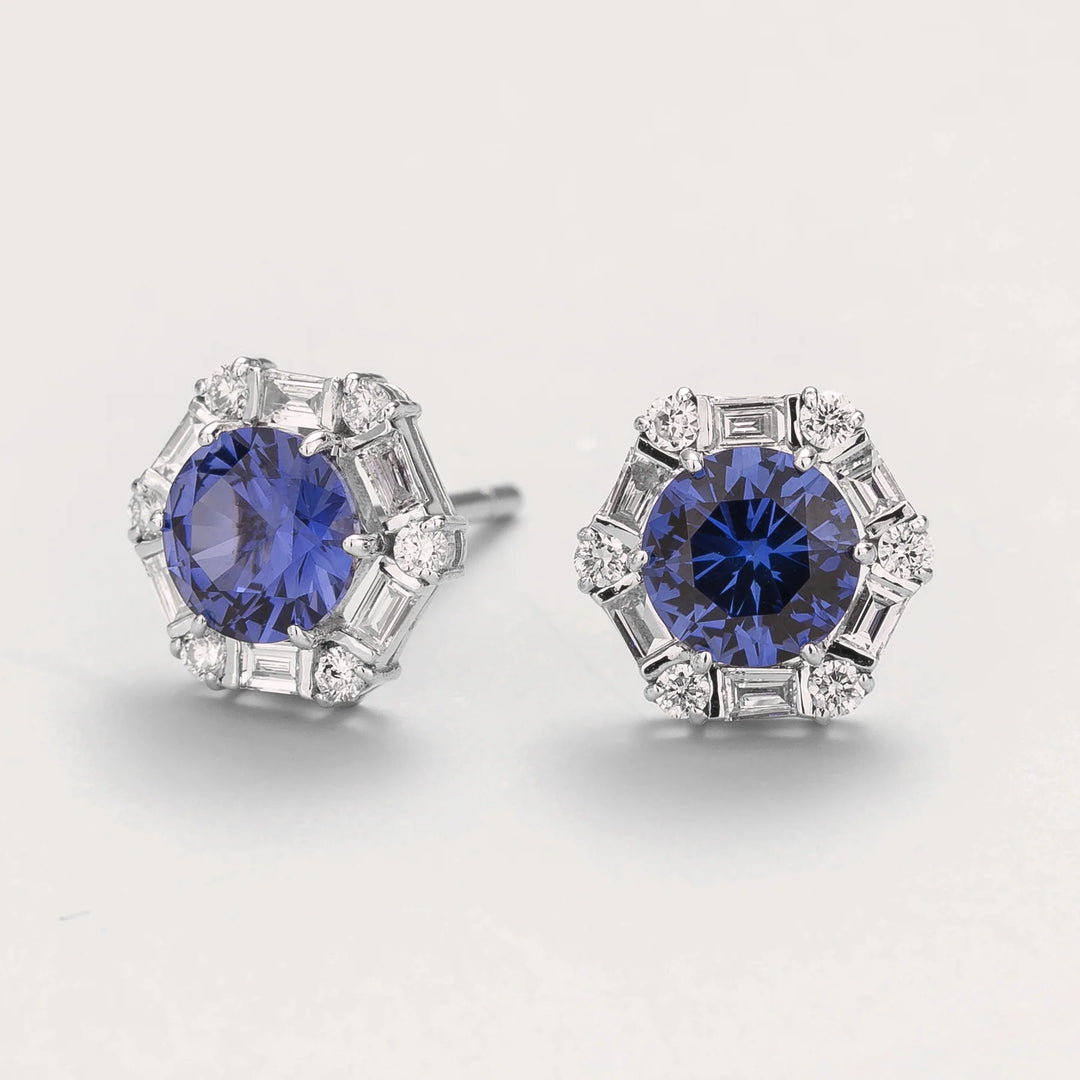 Melba White Gold Earrings Set With Blue Sapphire and Diamond Best Bespoke London Jewellery