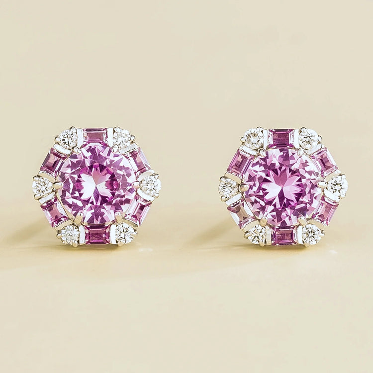 Melba White Gold Earrings Set With Pink Sapphire and Diamond From Bespoke Jewellery London