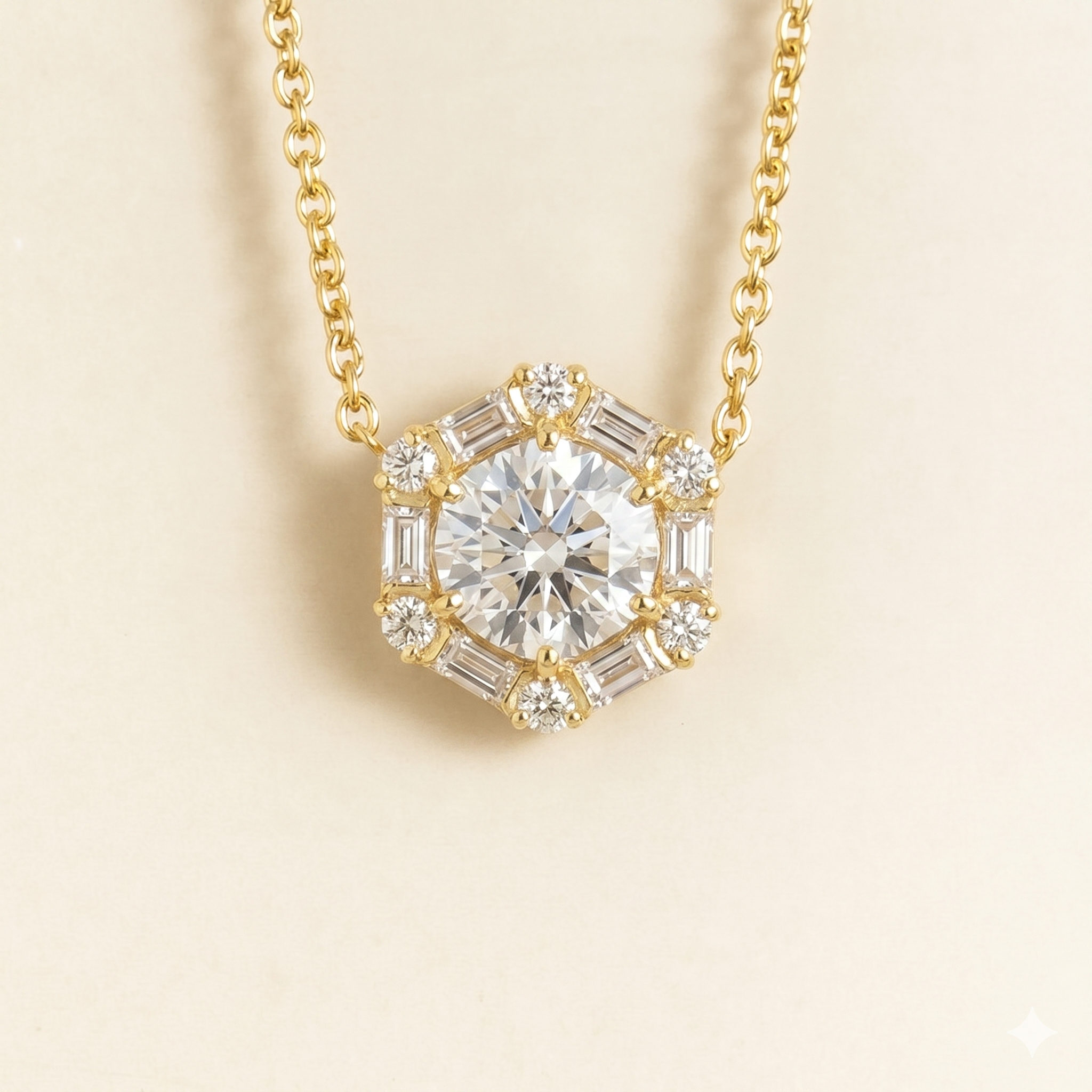 Melba Diamond Halo Hexagon Pendant Necklace In Gold