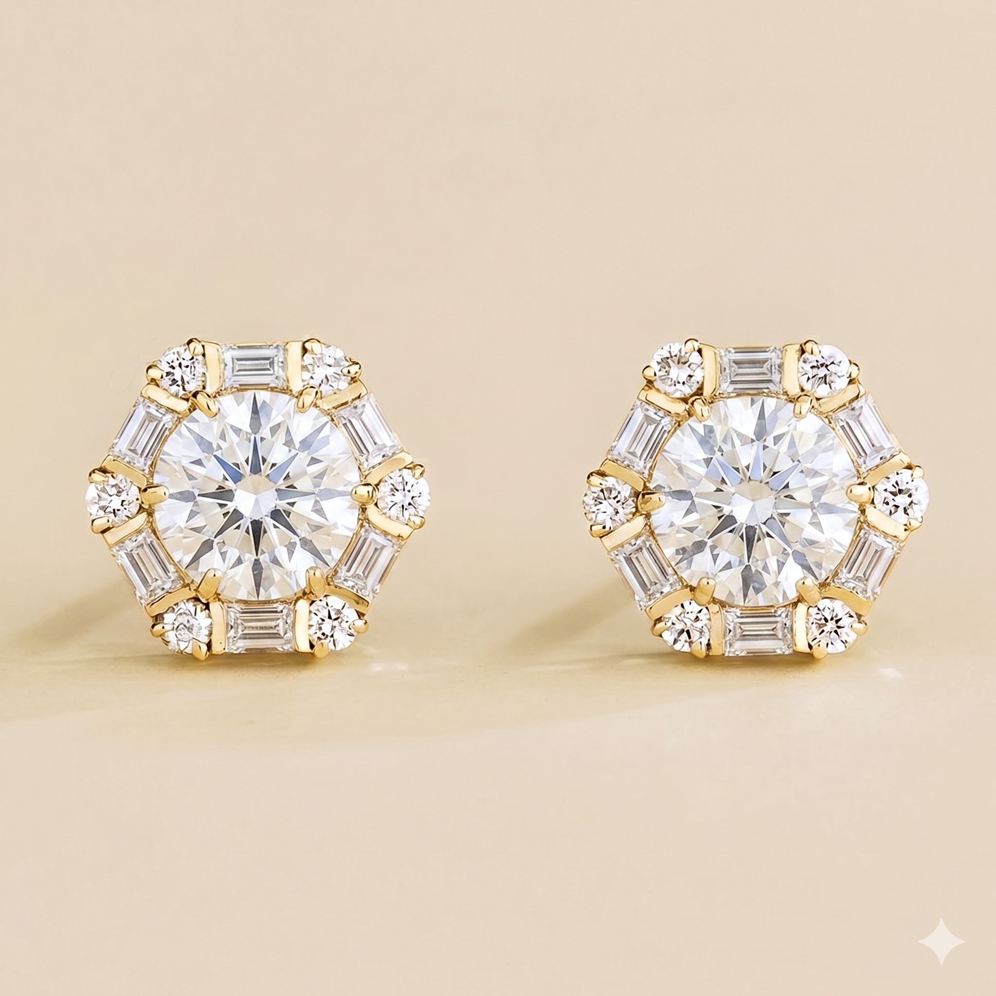 Melba Diamond Halo Hexagon Stud Earrings In Gold