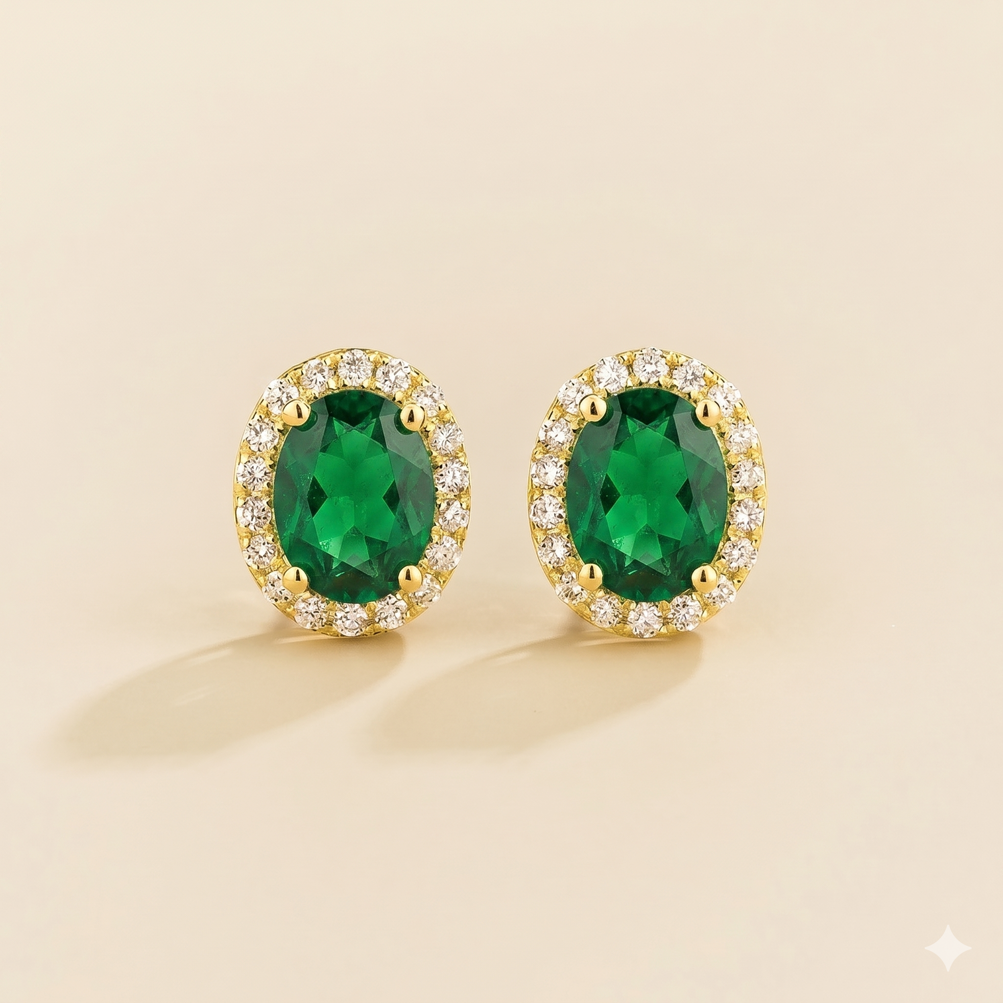 Mina Oval Emerald & Diamond Halo Earrings In Gold