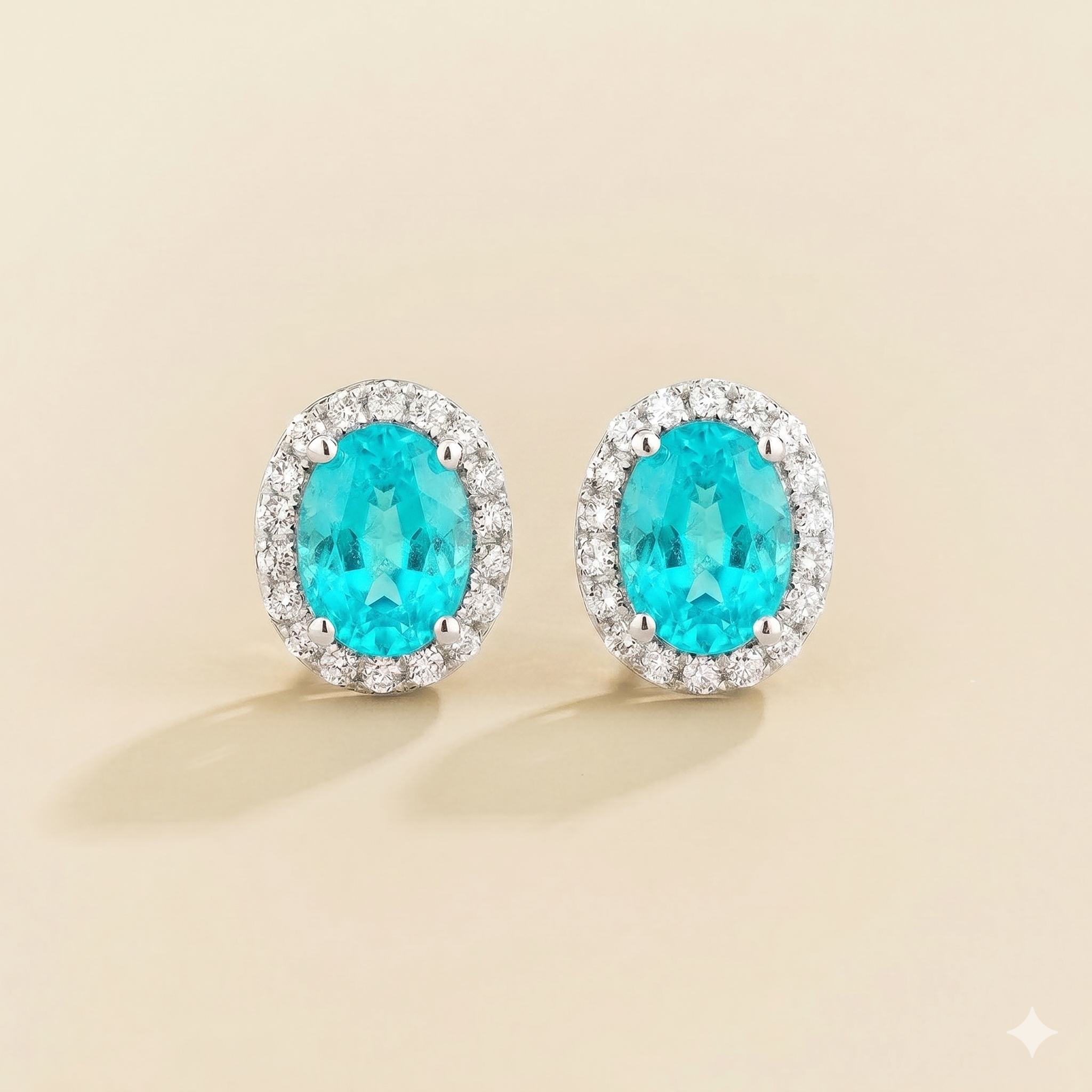 Mina Oval Paraiba & Diamond Halo Earrings In White Gold