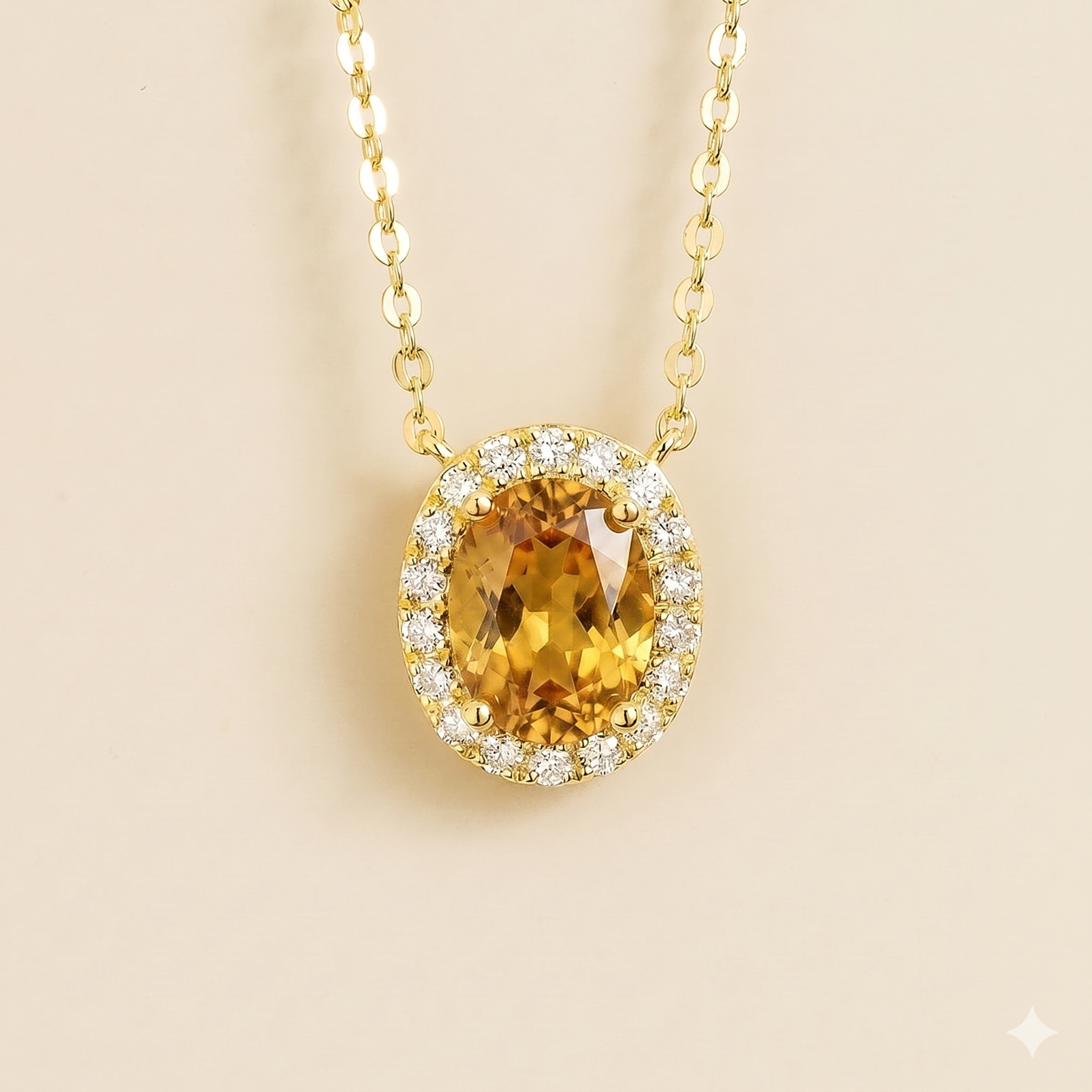 Mina Oval Yellow Sapphire & Diamond Halo Necklace In Gold