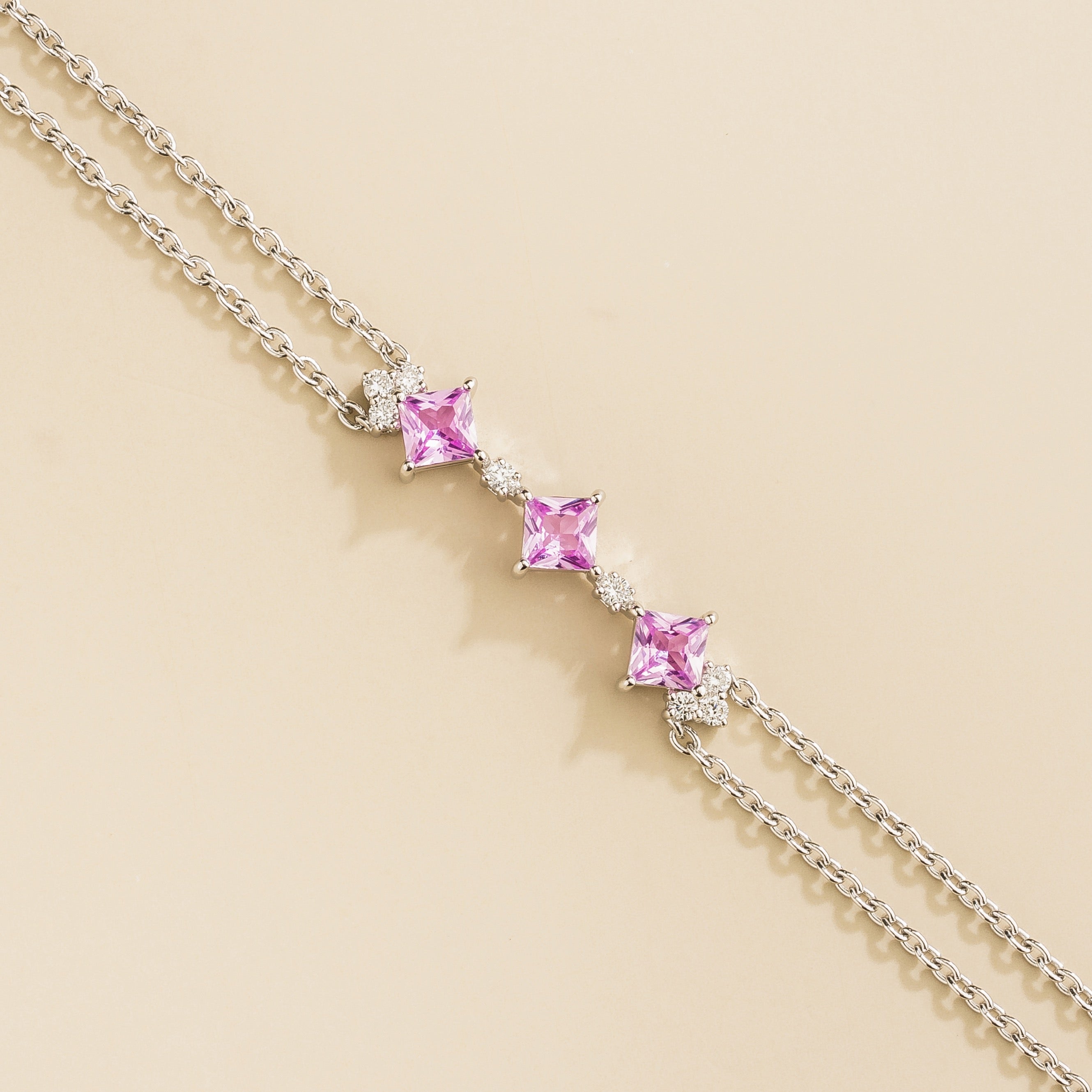 luxury bracelet set with pink sapphires and diamonds in white gold