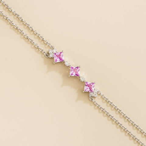 Forma Pink Sapphire Princess Cut and Diamond Station Bracelet in White Gold