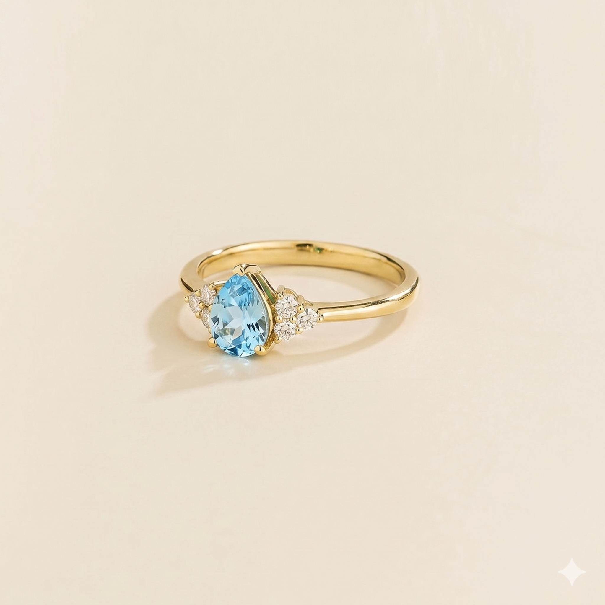 Nora Aquamarine & Diamond Pear Cut Ring in Gold