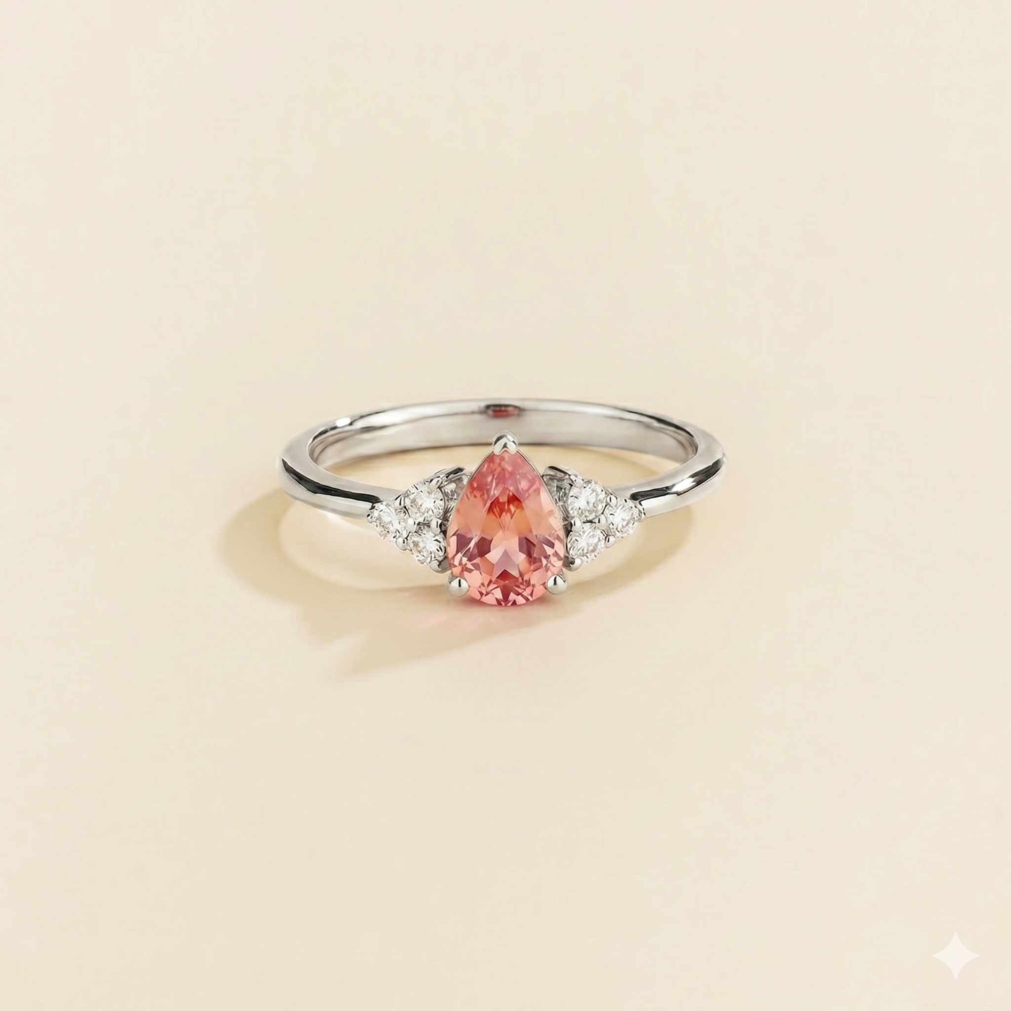Nora Padparadscha Sapphire & Diamond Pear Cut Ring in White Gold
