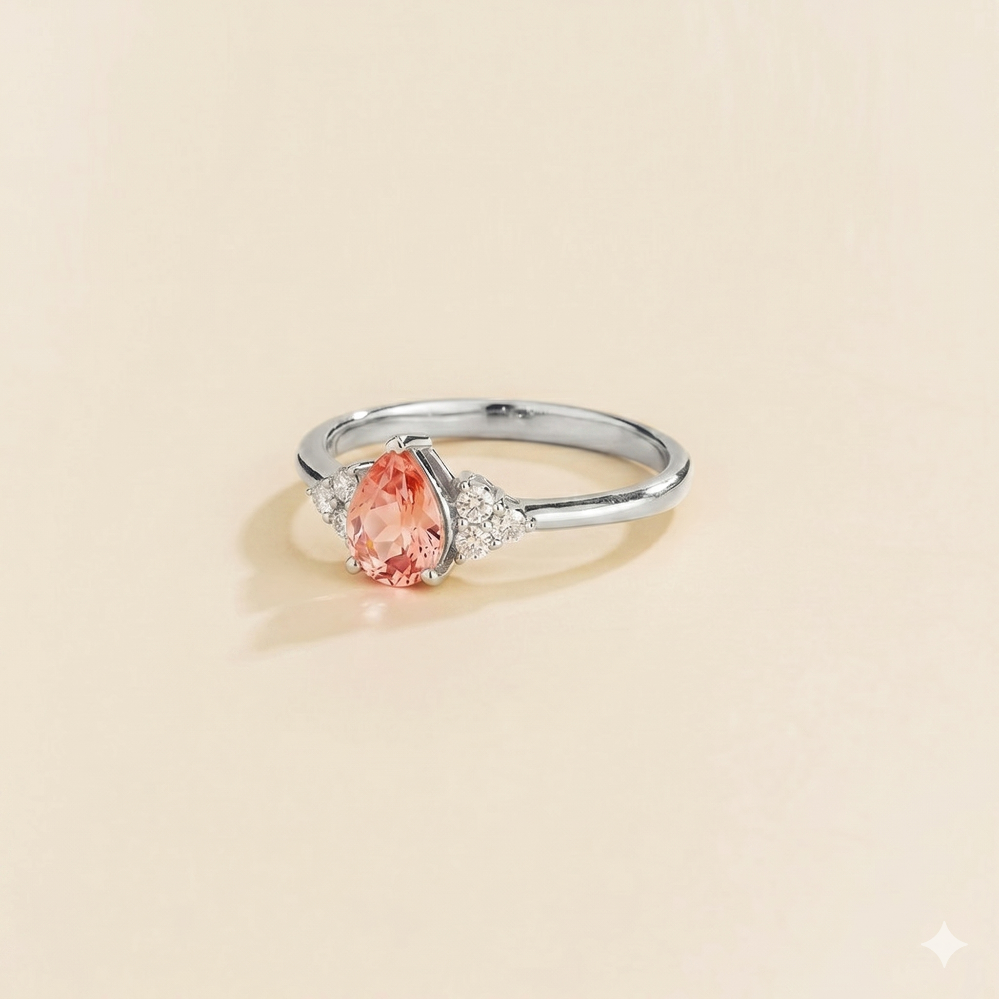 Nora Padparadscha Sapphire & Diamond Pear Cut Ring in White Gold