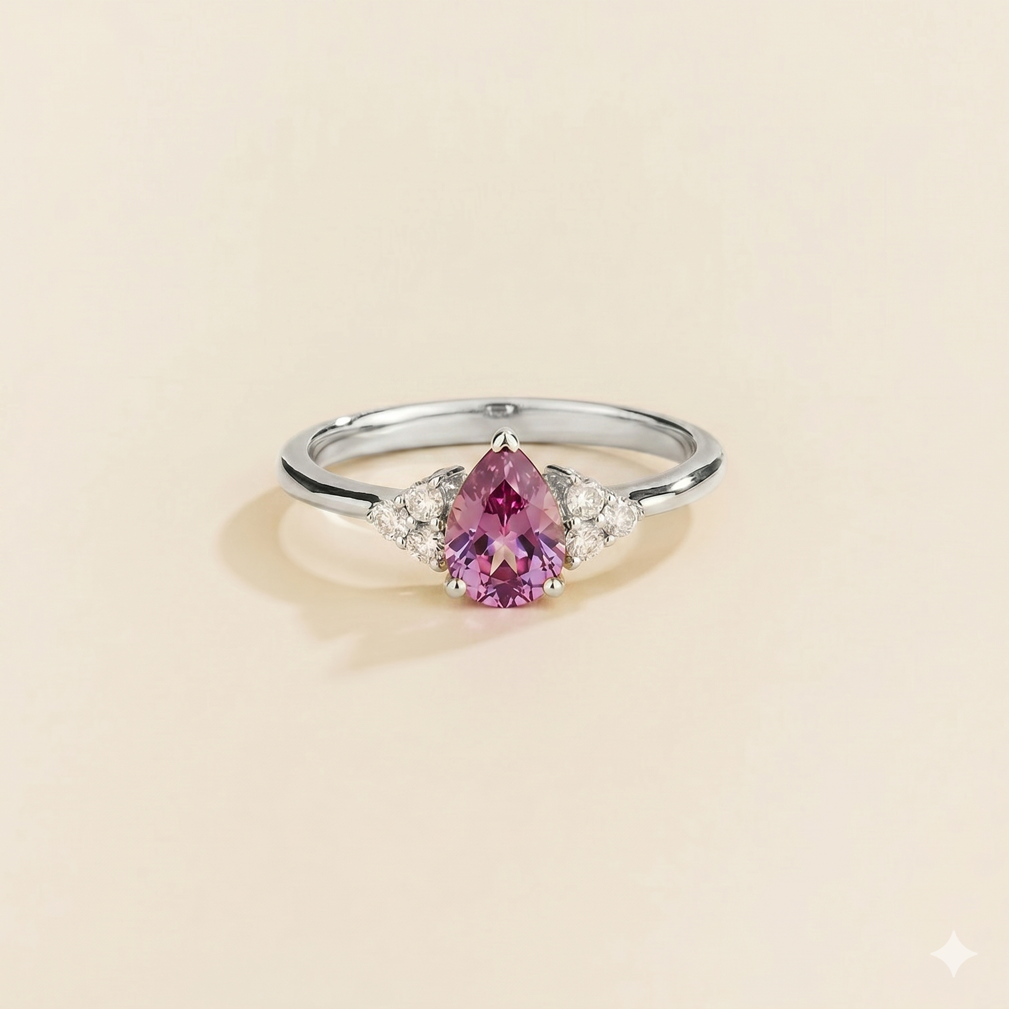 Nora Purple Sapphire & Diamond Pear Cut Ring in White Gold