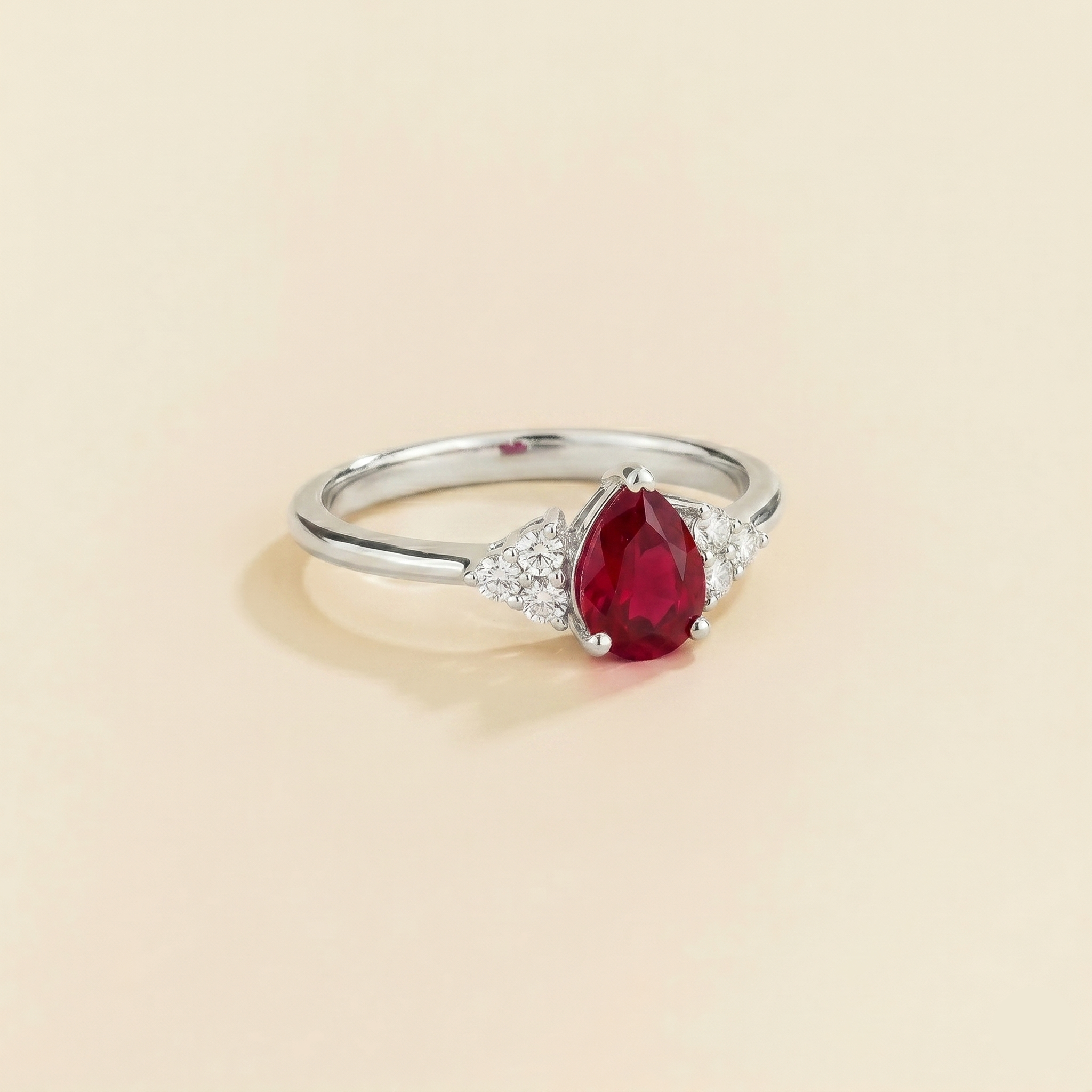 Nora Ruby & Diamond Pear Cut Ring in White Gold